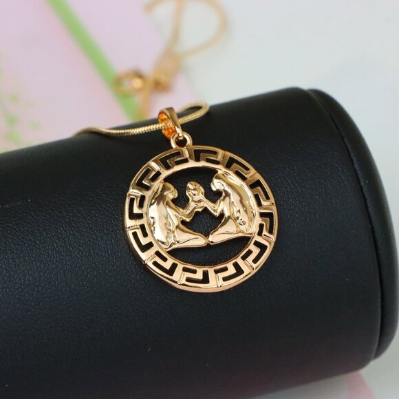 "Zodiac Twins Rose Gold Pendant with Polished Circular Frame Design, XPPT1330 - Picture 6 of 13